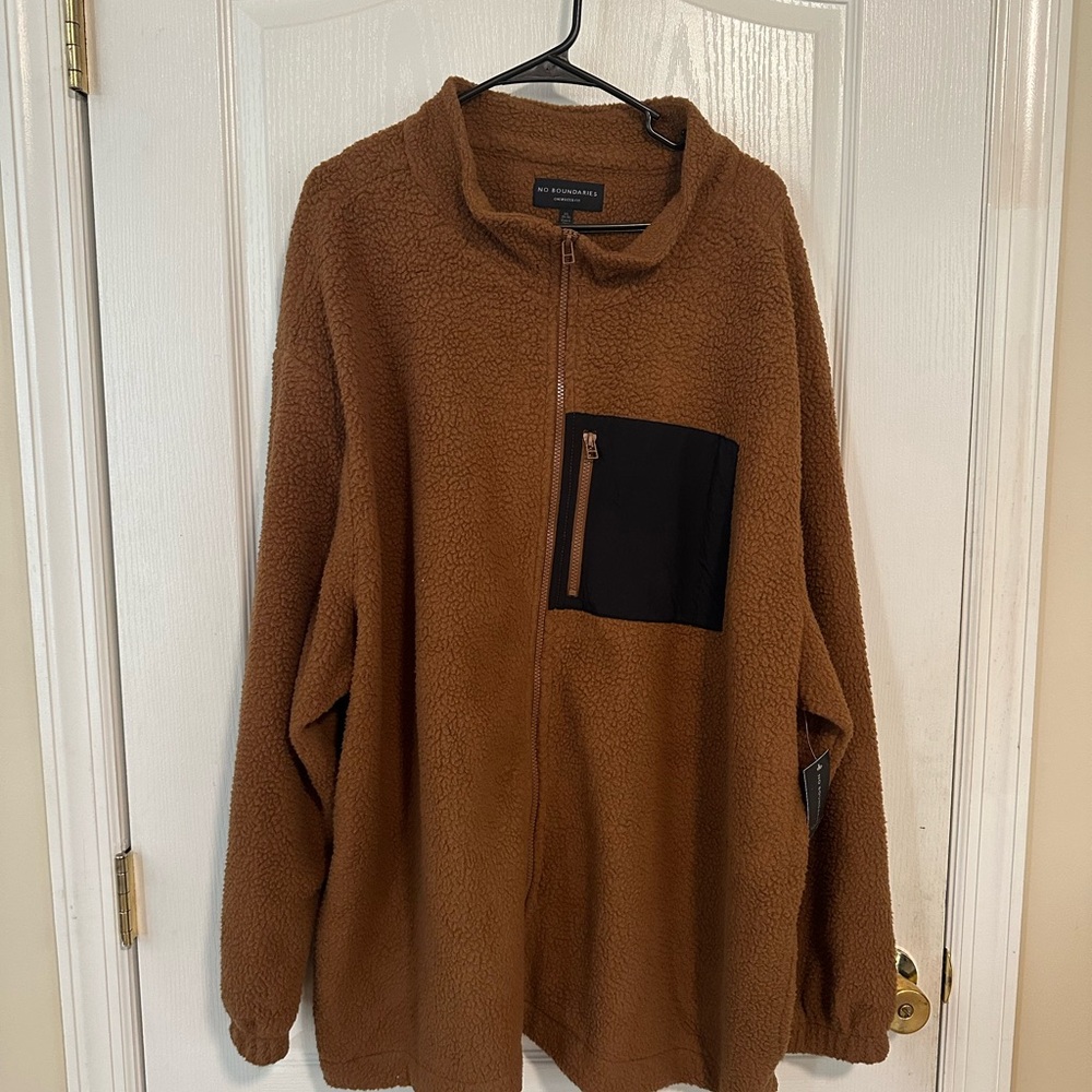 Mens No Boundaries Brown Sherpa Zip Up Jacket Sweater Size 3XL NWT